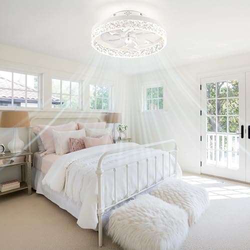 LEDIARY 15.7" Modern Ceiling Fans with Lights and Remote, Dimmable Low Profile Ceiling Fan, Flush Mount Ceiling Fan, Stepless Color Temperature Change and 6 Speeds - White