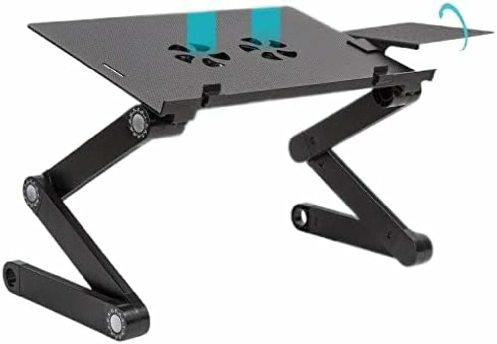 WonderWorker Einstein Adjustable Laptop Desk with 2 USB Cooling Fans, Folding Lap Table with Mouse Pad for Laptop, Portable Cooling Laptop Stand for Bed, Black