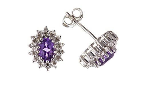 Unique Wishlist Sterling Silver Amethyst & Diamond Oval Cluster Studs *BP0142