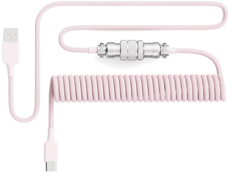 Ultra Custom Coiled Aviator USB C Cable for Gaming Keyboard, Double-Sleeved Mechanical Keyboard Cable with Detachable Metal Aviator, 1.8M USB-A to USB-C, Pink Color (Pink)