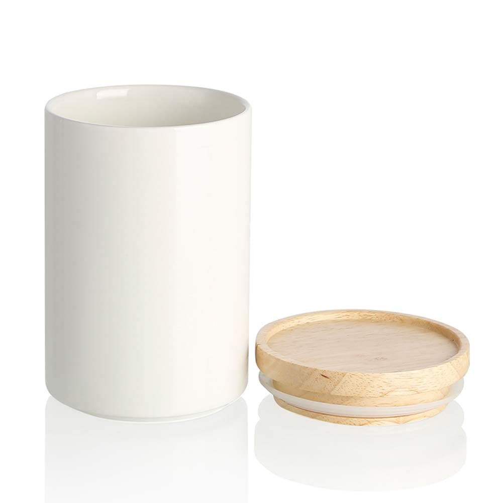 Sweejar Kitchen Canisters Ceramic Food Storage Jar, Stackable Containers with Airtight Seal Wooden Lid for Serving Ground Coffee, Tea, Sugar, Salt and More - 28 Fl Oz (White)