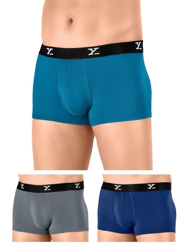 Men's Micro Modal Trunks - Ace Underwear for Men Pack of 3 (L; Twilight Blue+Deep Sea Blue+Grey)