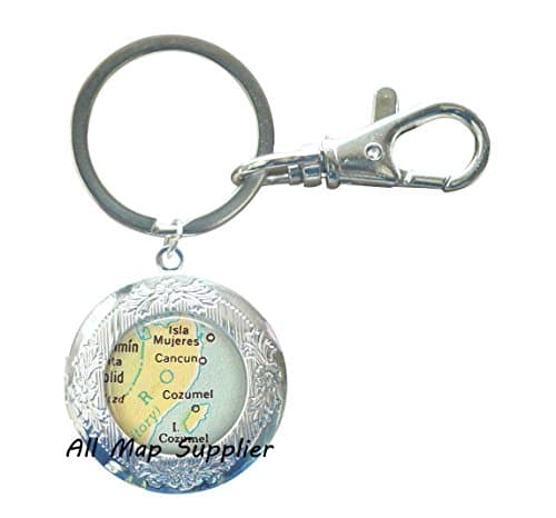 Charming Locket Keychain,Cancun/Cozumel map Locket Key Ring, Cancun map Locket Keychain, Cozumel map Locket Keychain, Cancun Locket Keychain,A0119 (1)