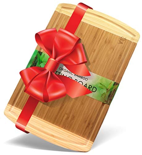 ♻ EXTRA LARGE and think BAMBOO cutting board with drip juice groove (18x12x3/4) - ORGANIC and ANTIMICROBIAL durable thick wood chopping board - LIFETIME REPLACEMENT