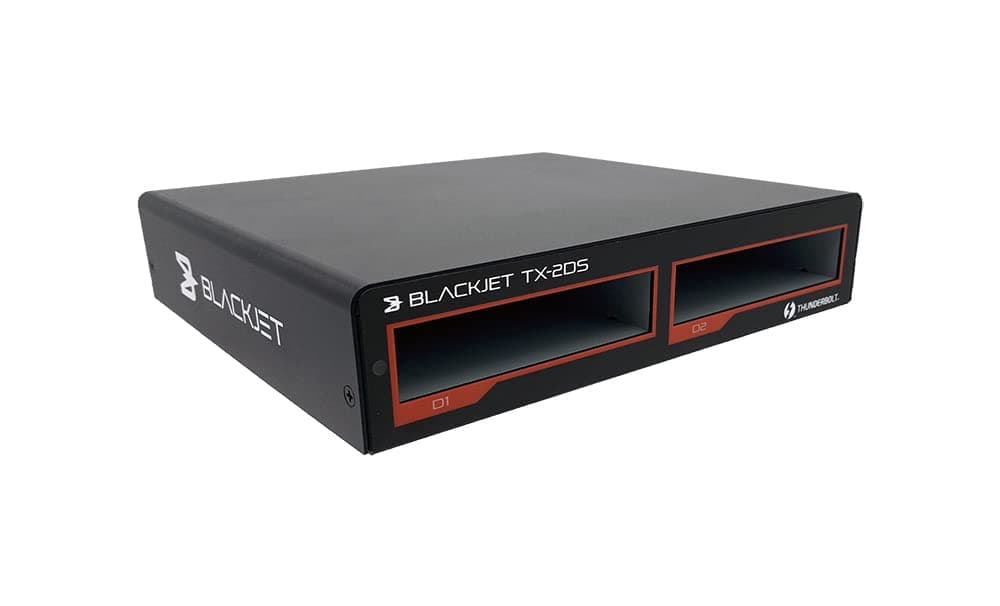BLACKJET TX-2DS Thunderbolt 3 Cinema 2-Bay Dock System, Rack Kit, Pro Video Post, YouTube, DIT, Workflow, Edit, NVMe, Thunderbolt 4 USB4 Supported, Studio, Offload, Mac mini, Photo, Apple, Modular