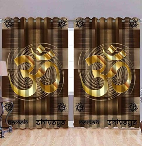 DECOMIZER Polyresin 3D Digital Printed Premium God Coffee OM Print Curtains for Home Polyester Knitting Curtain Multicolor for Pooja ghar mandir Temple Home 4 x 9 Feet Long Door Curtain - 1 Piece