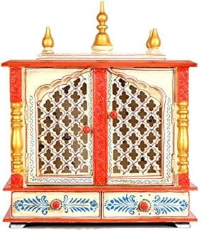 Home and Bazaar Rajasthani Ethnic Handcrafted Wooden Temple/Mandir/Pooja Ghar/Mandapam (Multicolor16)