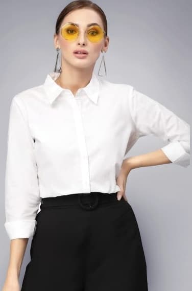 Women Solid Polycotton Regular Formal Shirt