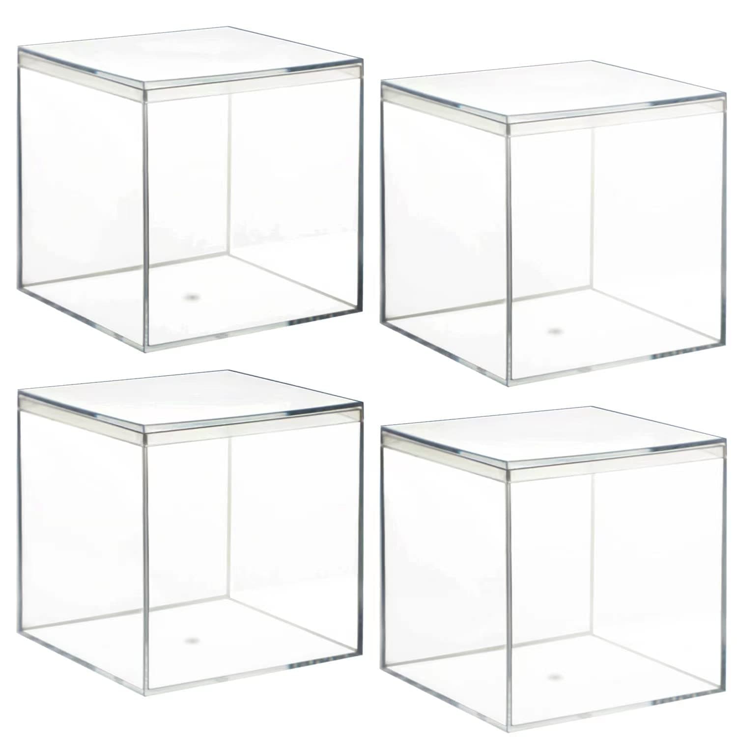 Modern Clear Acrylic Plastic Square Cube 2.5x2.5x2.5 Inch, 4 Pack Storage Display Box