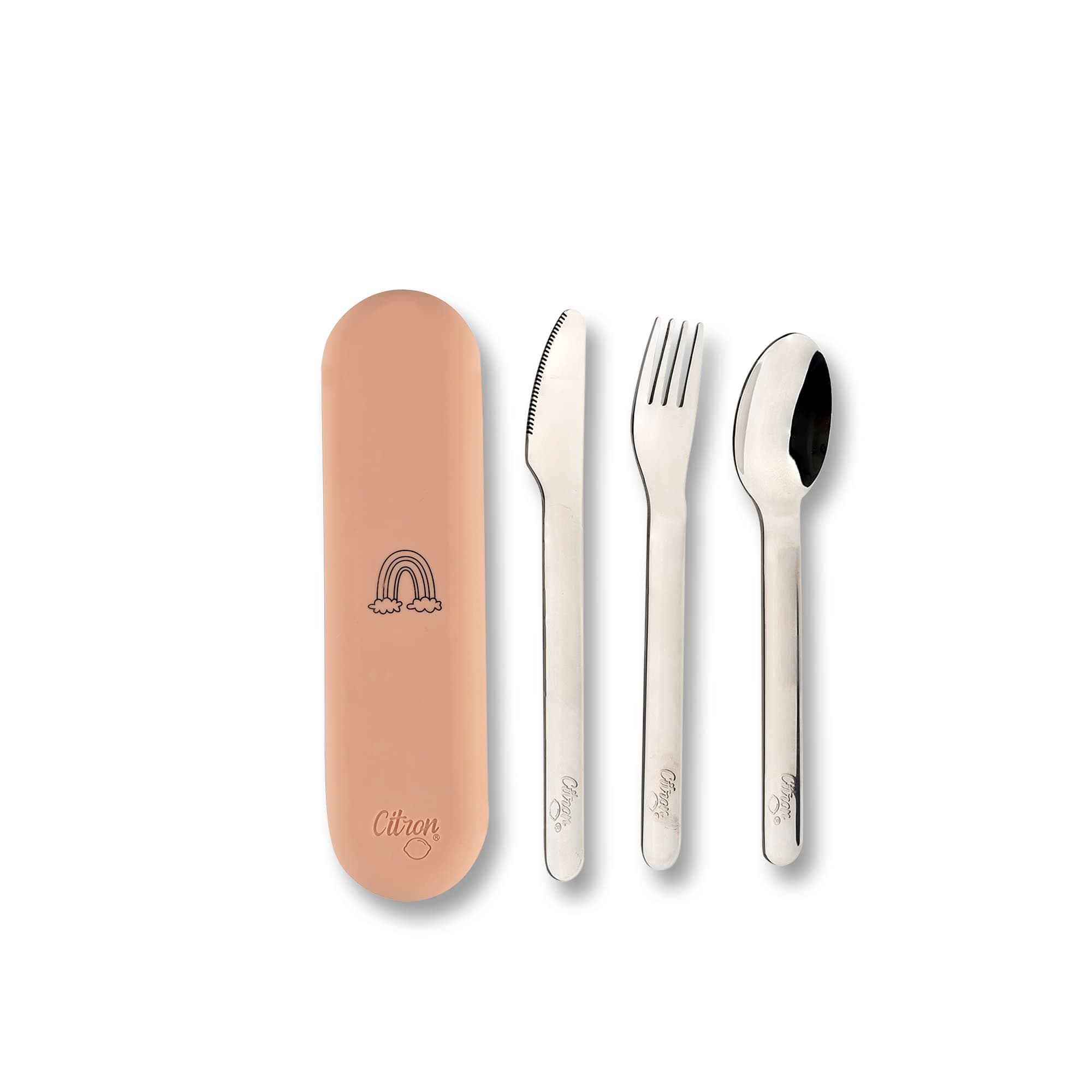 – Citron- Stainless Steel Cutlery Set 3 pc Silverware Fork, Spoon and Knife, Reusable Travel Utensils & Flatware Set for Kids- Unicorn-Blush Pink