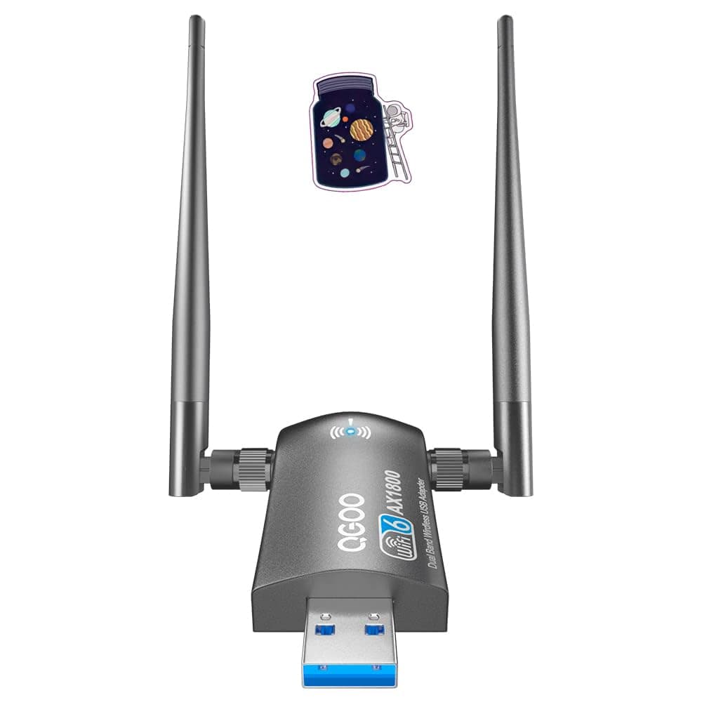 WiFi 6 Adapter for Desktop PC, AX1800 USB 3.0 WiFi Dongle Dual Band 5Ghz/2.4Ghz High Gain Dual 5dBi Antennas 802.11ax MU-MIMO Wireless Network Adapter for Computer Laptop Supports Windows 11/10/8/7