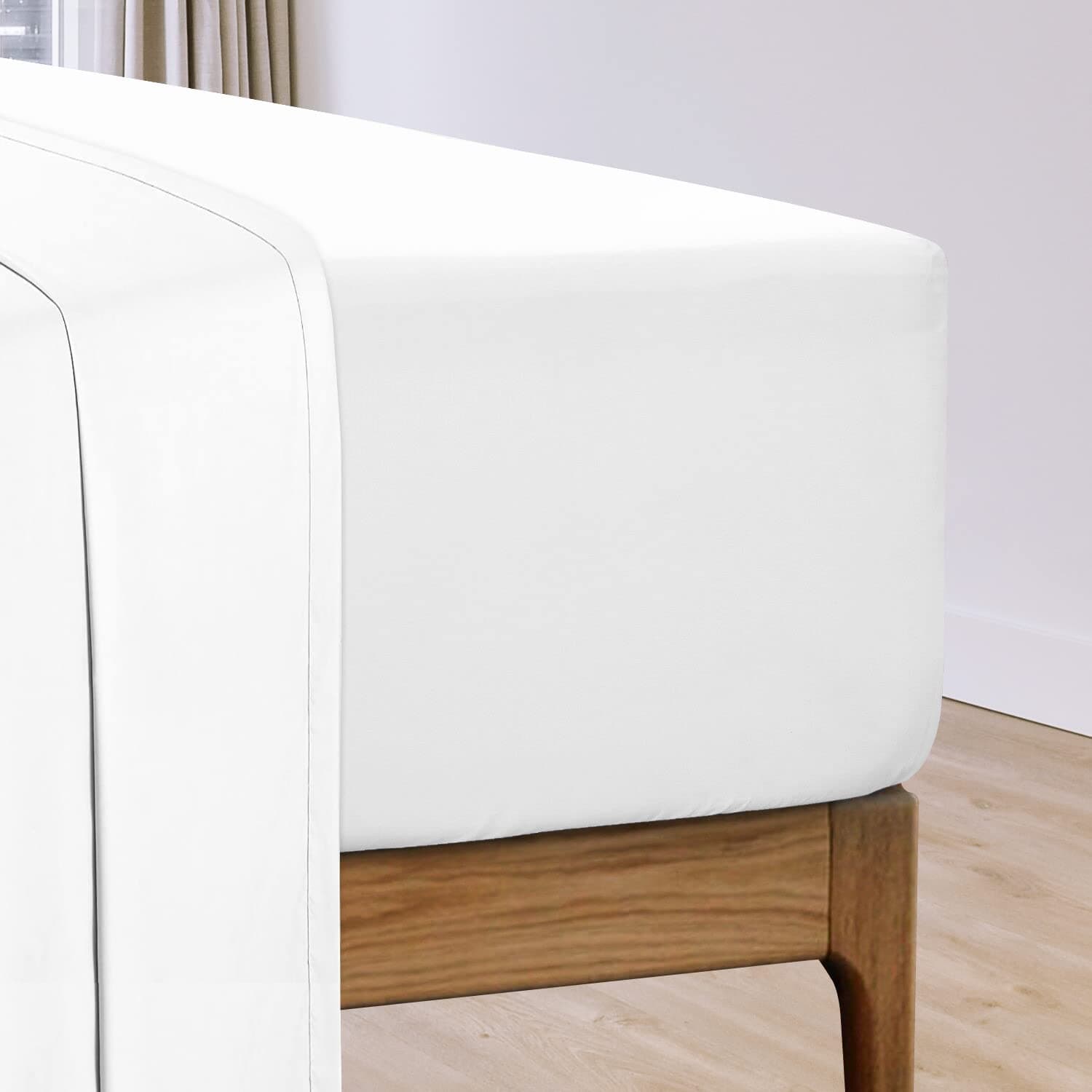 Pizuna Cotton Percale King Size Fitted Sheets White,100% Long Staple Combed CottonKingsize Fitted Bed Sheets 160x200 cm,Percale Weave 40 cm Deep Fitted King Size Sheet 1 PC White