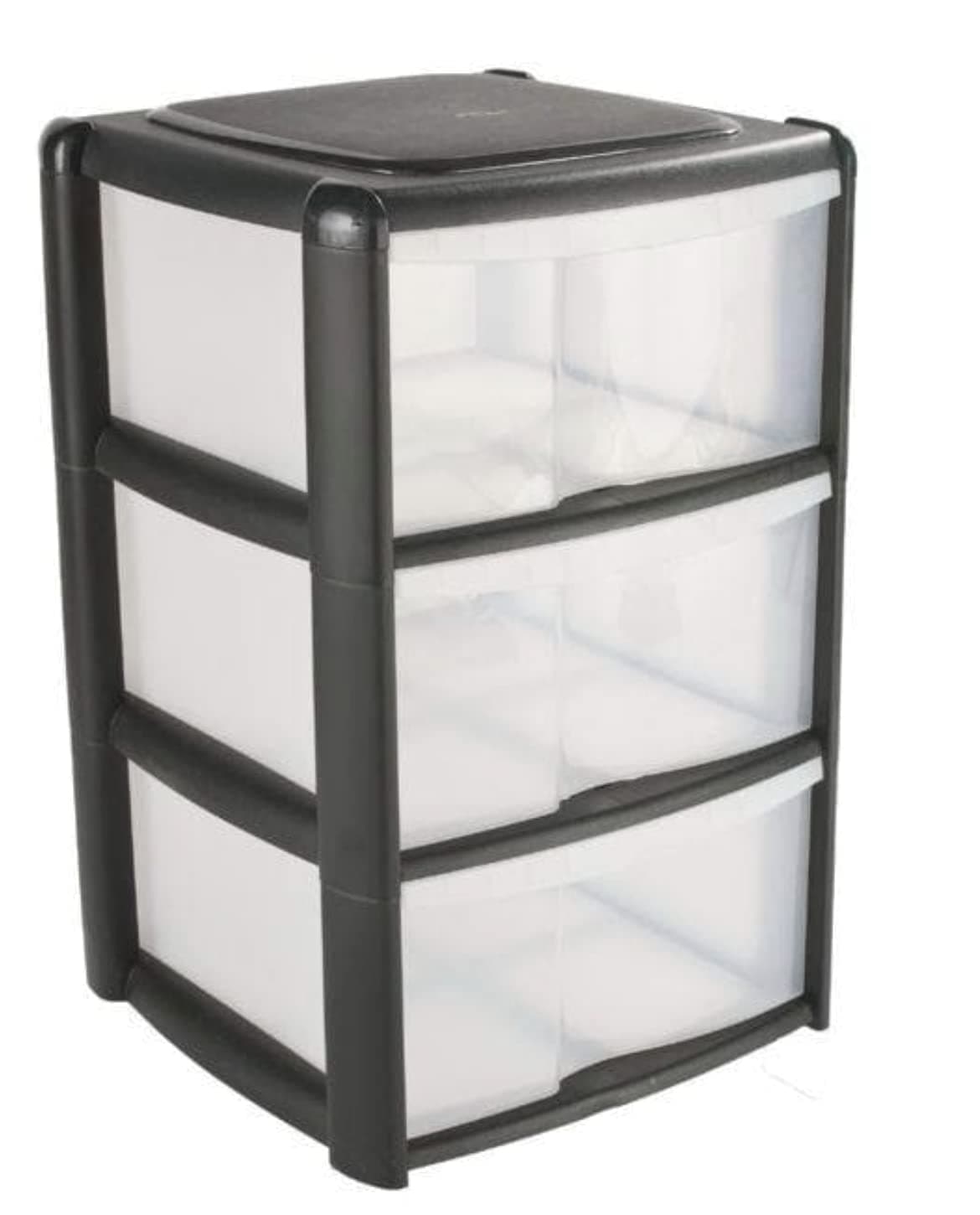 Tontarelli 3 Drawer Storage Tower Unit - (Black & Clear)