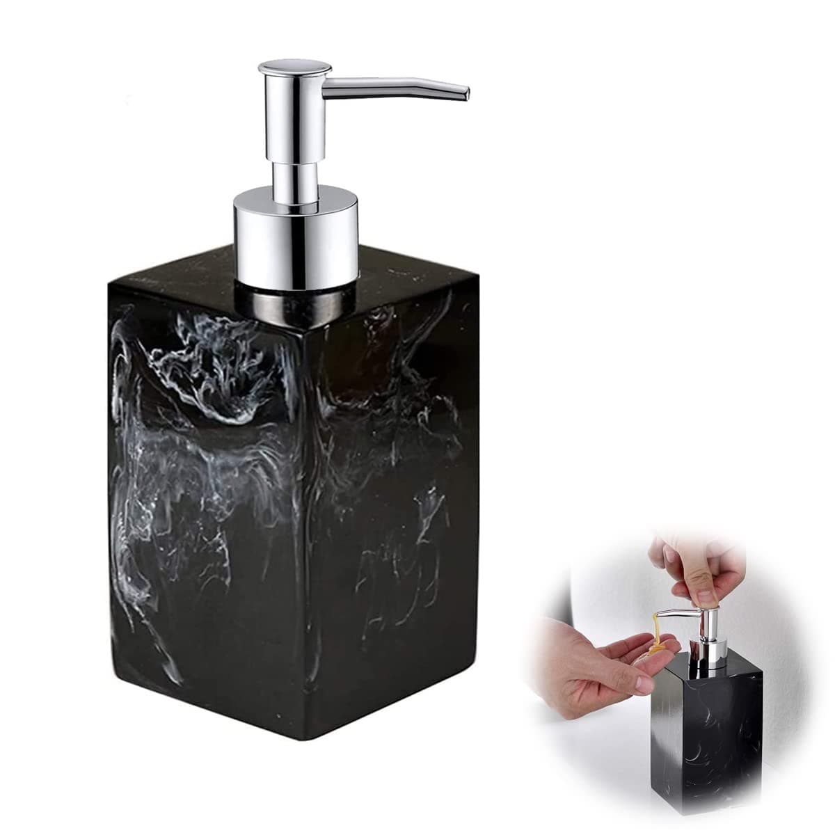 Soap Dispenser Black Marble Style with Rust Proof Pump, for Bathroom Kitchen Countertop Lotion & Liquid Dispenser Soap Hand Soap,17 oz