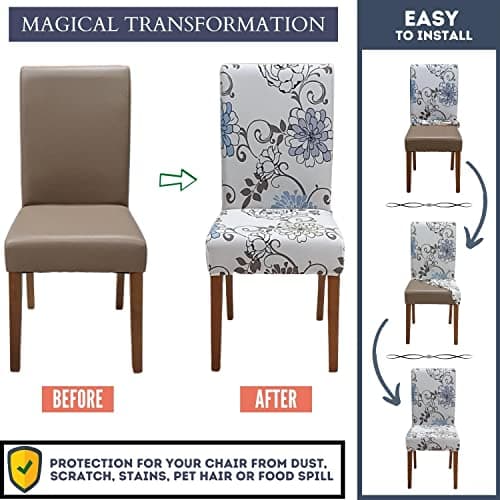 SPRINGRICO Chair Covers for Dining Room 6 Pack, Stretch Dining Chair Cover, Washable Spandex Kitchen Parsons Chair Slipcovers, Removable Seat Protector for Home or Party (Set of 6, FLORAL5)