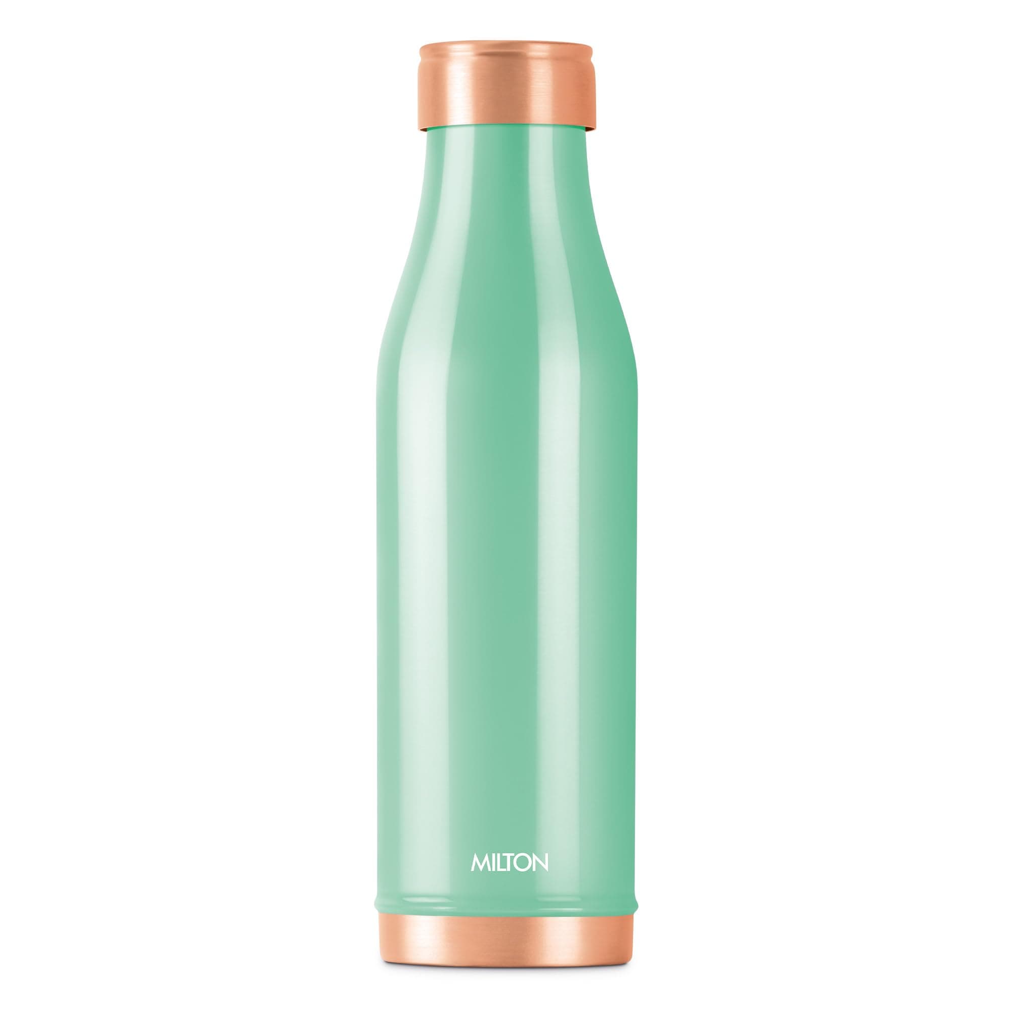 MILTON Copper Charge Water Bottle, 930 ml, Green | Lacquer Coating, Curved bottle | Diwali | Festive | Gifting | Yoga | Home | Kitchen | Vedic