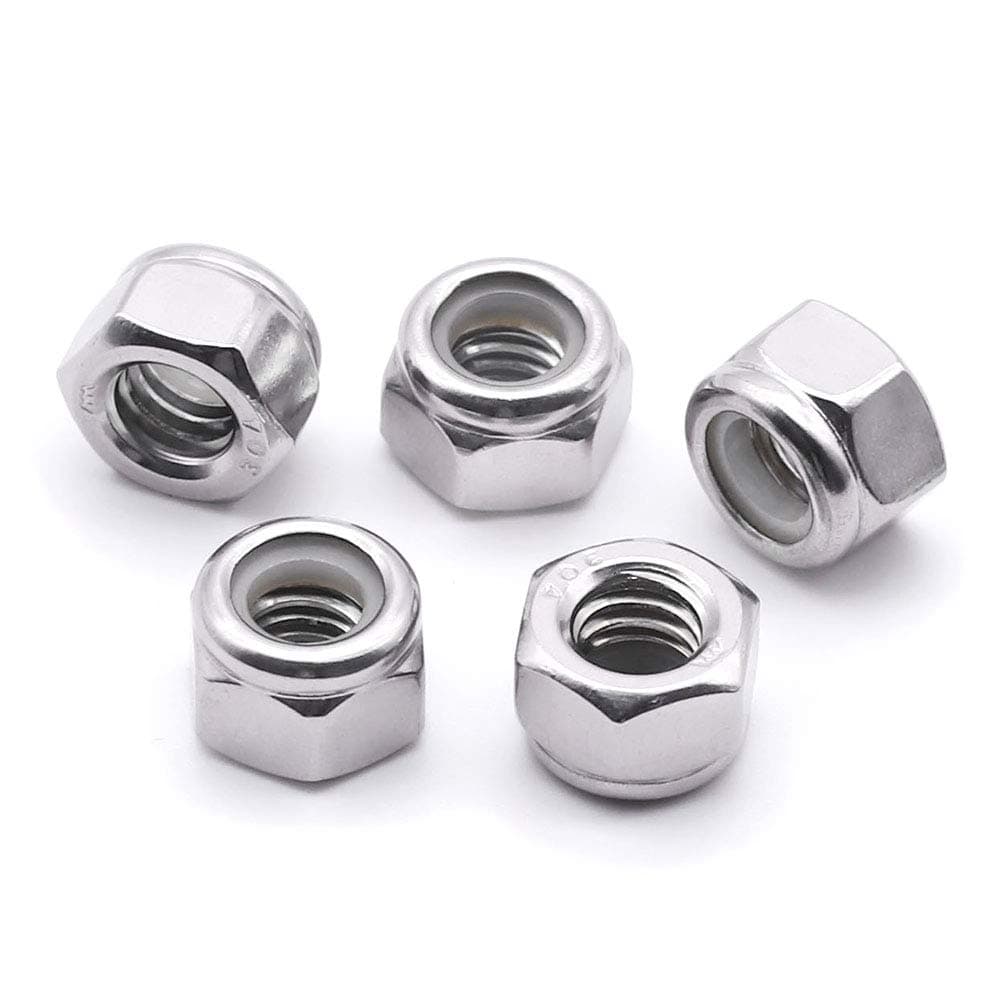 3/8-16 Nylon Insert Hex Lock Nuts Stainless Locknuts, Hex Drive, Bright Finish, 304 Stainless Steel 18-8 SS, Coarse Thread, 25 of Pack