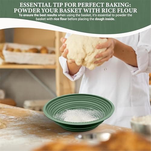 Premium Silicone Sourdough Banneton Bread Proofing Basket - Includes Oval & Round Foldable proofing Bowls (9.5 Inch) - Oven & Dishwasher Safe, Gifts for Artisan Bakers - Sage Green