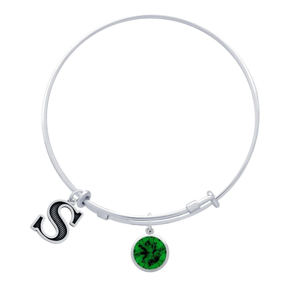 Jenaforte .925 Sterling Silver Expandable Charm Bangle Birthstone & Initial Charms
