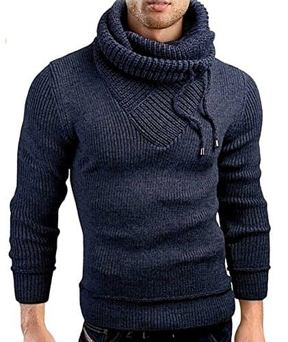 Ferbia Men Turtleneck Pullover Sweater Chunky Knitted Fitted Knit Solid Long Sleeve Casual Jumper Top Navy
