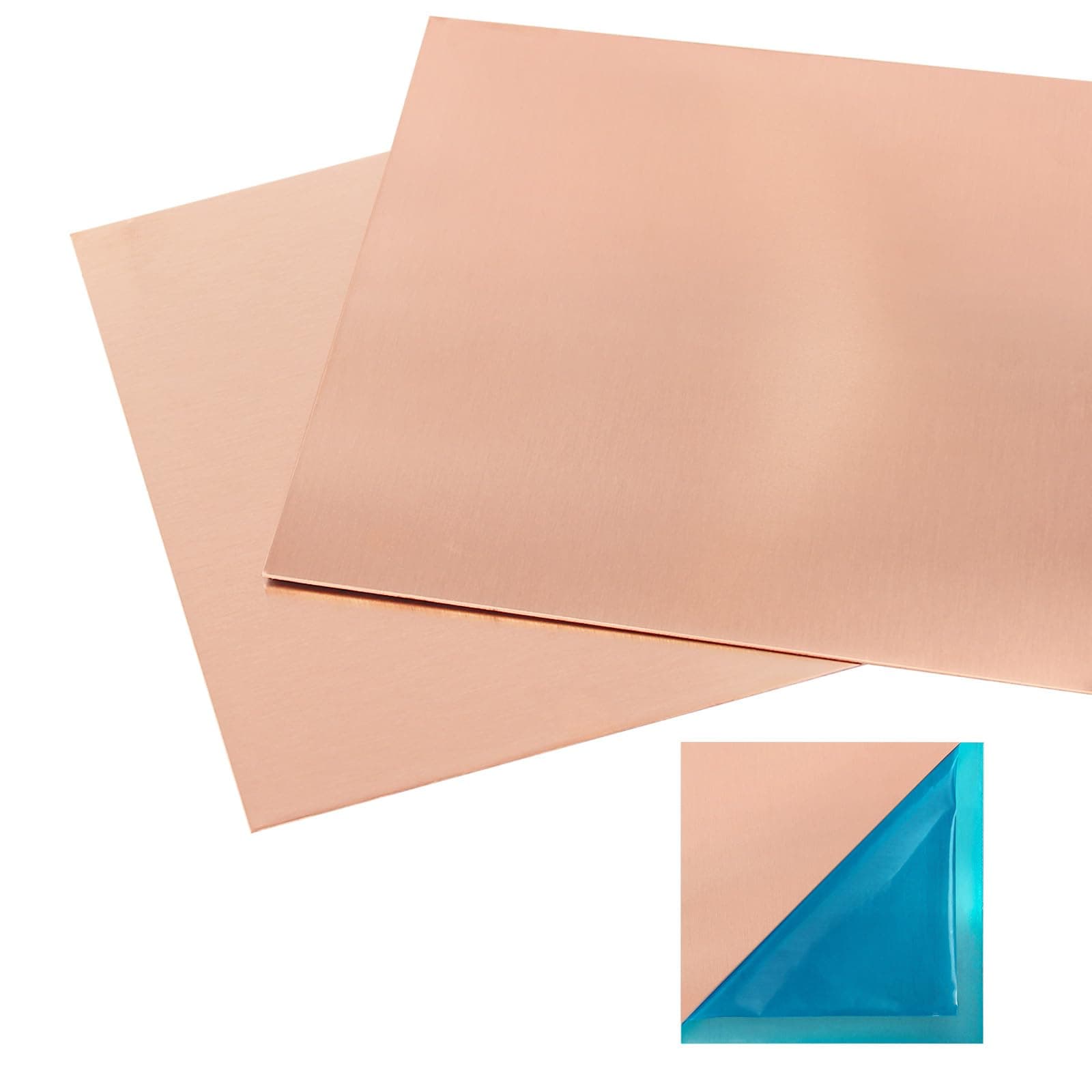 2 Pcs 99.9%+ Pure Copper Sheet, 6" x 6", 18 Gauge(1mm) Thickness, No Scratches, Film Attached Copper Plates
