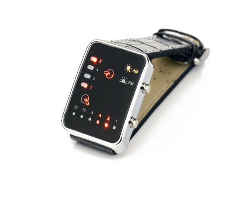 Cool Fashion Binary Yellow & Red LED Date Digital Man Lady Leather Watch Black