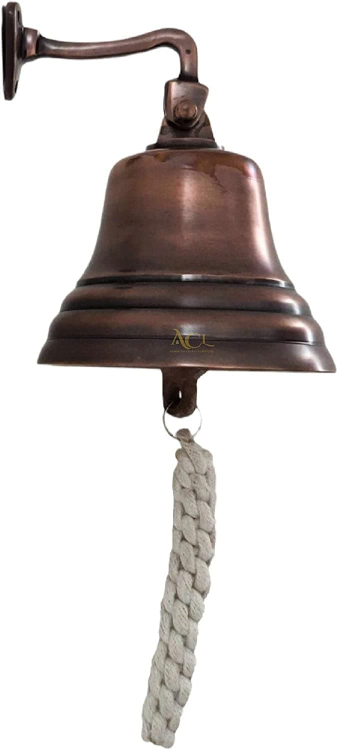 Wall Mounted Bell | Last Orders Bell with Rope Pull | Ideal for Home Bar, Pub, Reception | Classic Nautical Decor | Crisp, Loud Sound | Copper Bell Premium Bar Accessory (4 Inch)