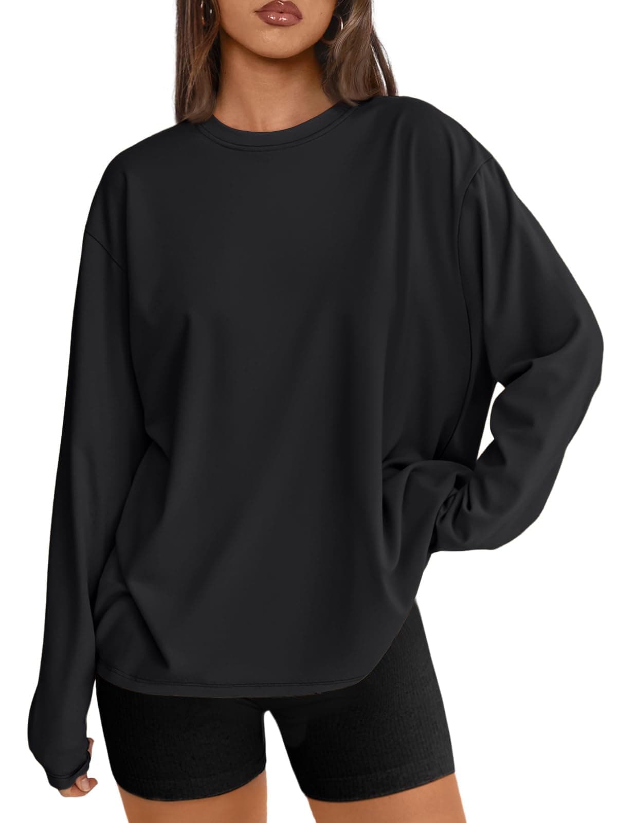 Womens Spring Tops Oversized Long Sleeve T Shirts 2026 Basic Tee Fall Casual Workout Y2K Clothes