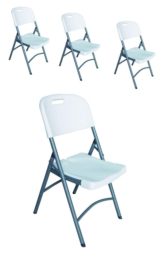 White Commercial Folding Chairs - Stackable, Lightweight & Sturdy, Molded Seat & Back - Ideal for Special Occasions & Everyday Use, Stores Easily - 4 Pack, by Ontario Furniture