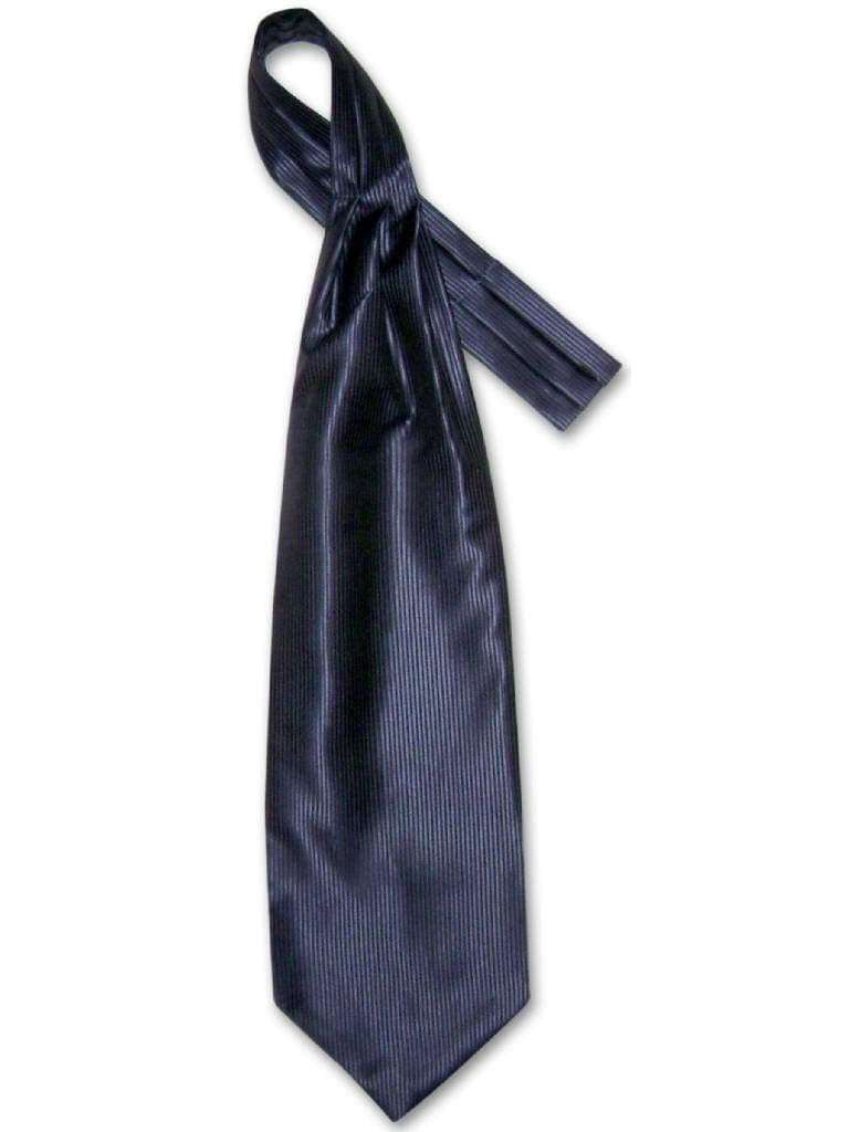 Antonio Ricci ASCOT Solid NAVY BLUE Ribbed Pattern Color Cravat Men's Neck Tie