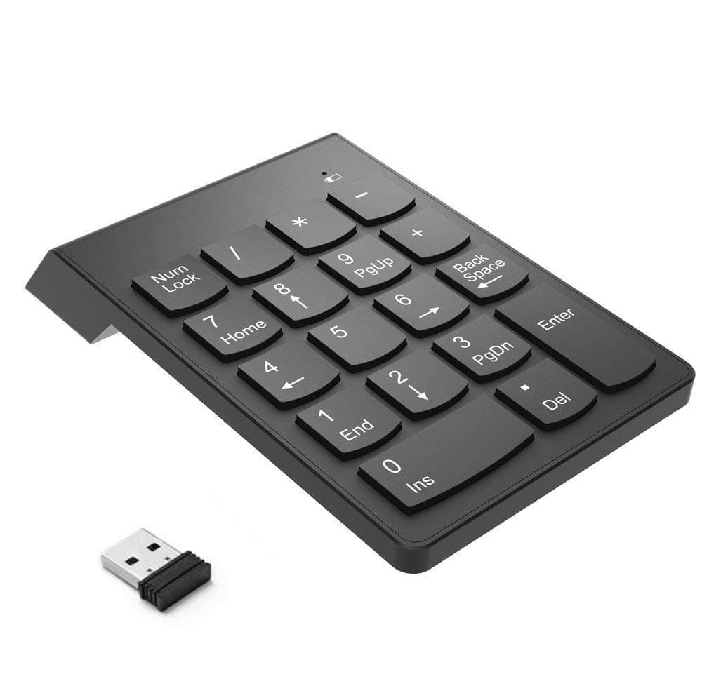 Technotech Wireless Numeric Keypad, UPWADE 2.4G 18-Key USB Financial Numpad for Laptop Tablet Desktop PC Computer