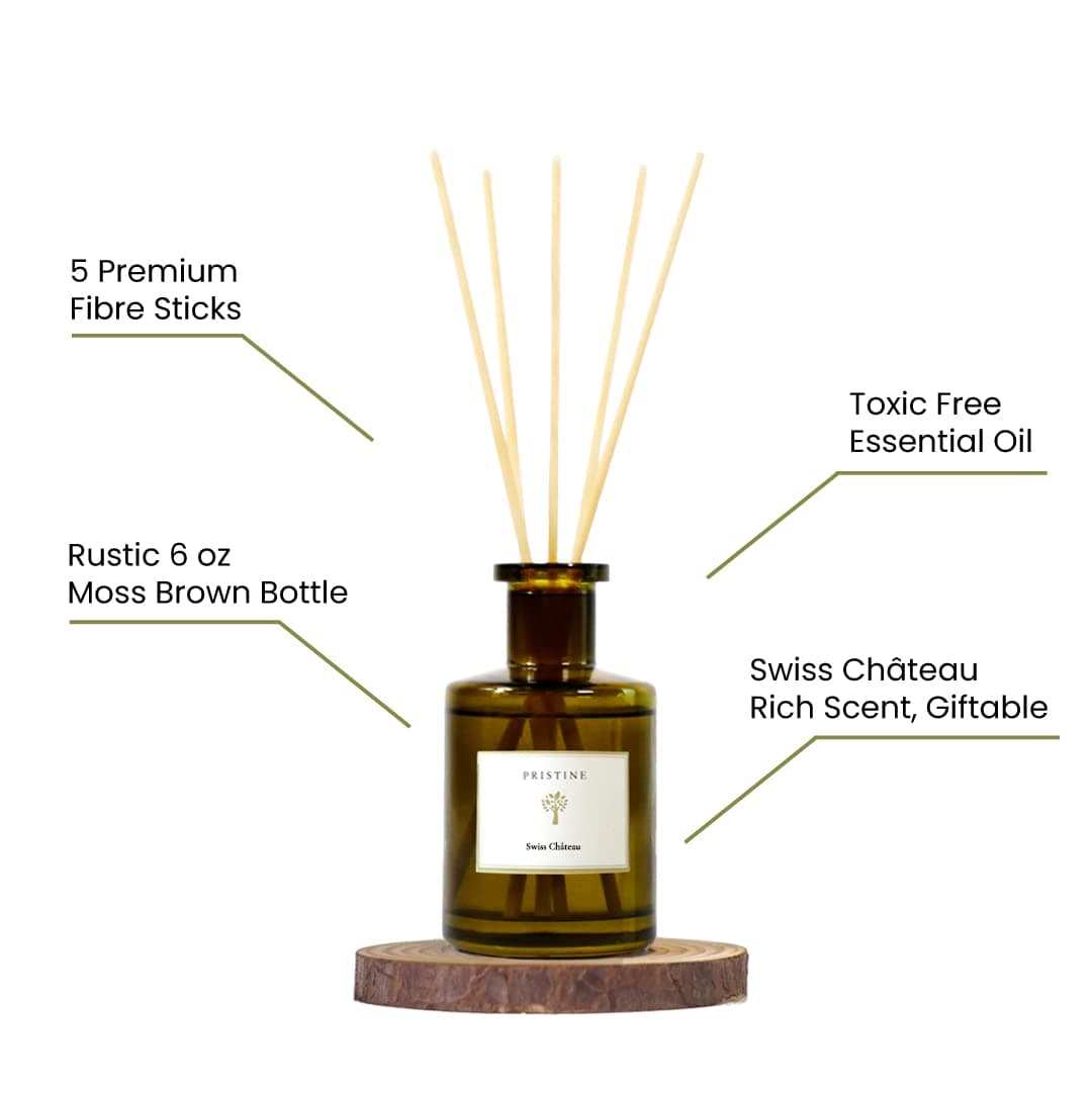 PRISTINE Swiss Château/Inspired by Hilton Reed Diffuser - Home & Bathroom | Fresh Cut Rose, Tangerine, Cedarwood Oil Reed Diffuser Set | Oil & Reed Diffuser Sticks, Home & Office Decor, Fragrance Gift