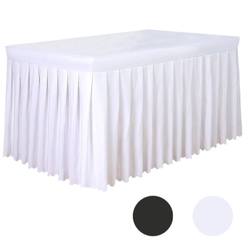 Tina 8' ft Polyester Fitted Tablecloth Table Skirt for Wedding Banquet Trade Show White