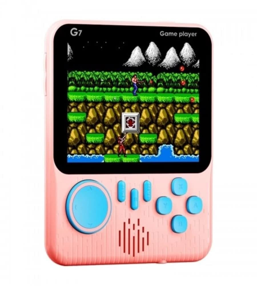 G7 Mini Retro Handheld Game Console – 3.5" LCD, Built-in 666 Classic Games, TV Output, Rechargeable Battery, Speaker – Portable Game Box for Kids (Pink)