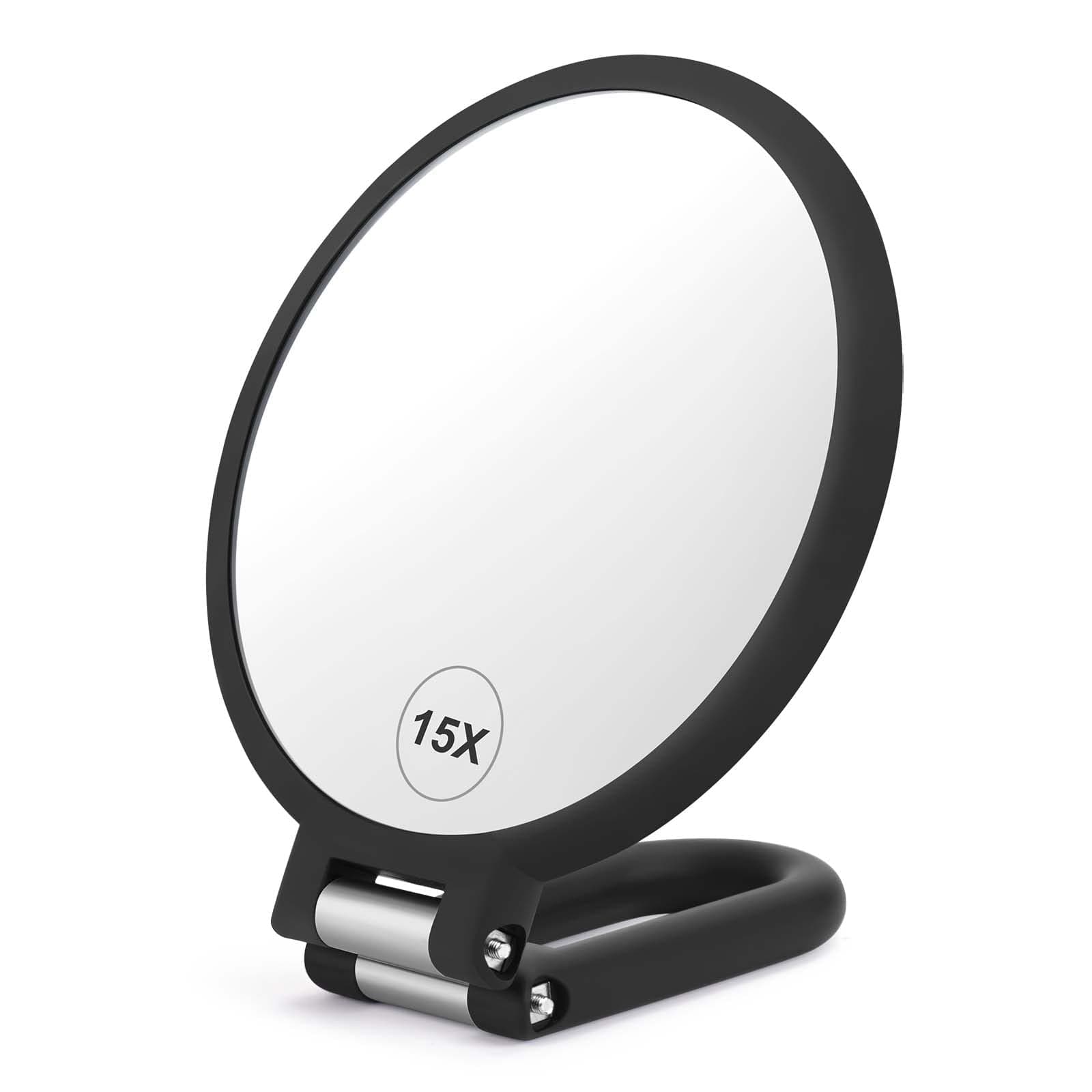 CLSEVXY Double Sided Magnifying Mirror, 1X & 15X, Folding Hand Held, 360° Rotation Pedestal Vanity Mirror