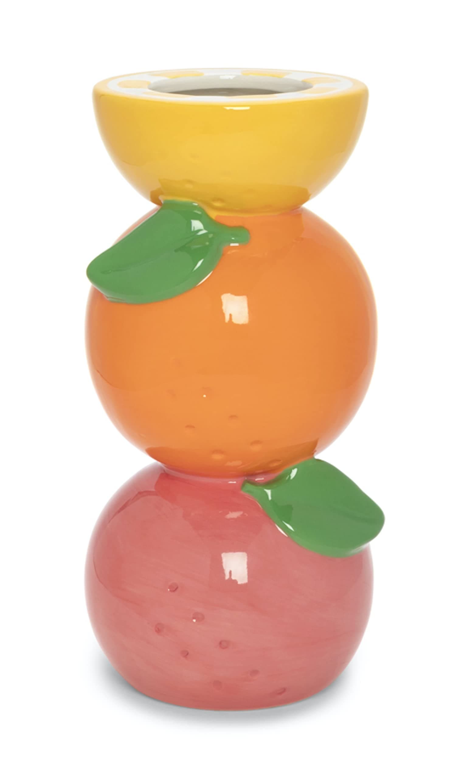 Decorative Ceramic Vase, Unique Home/Kitchen/Office Accent Decor, Stacked Citrus