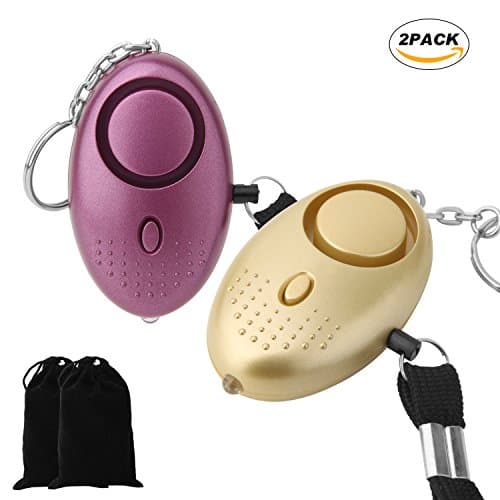 Personal Alarm, 2 Pack Emergency Self-Defense Security Alarms with LED Light, 140DB Safe Sound Personal Alarm Keychain for Elderly man, Kids, Girls, Women, Explorer and Night Workers (Gold-Purple)