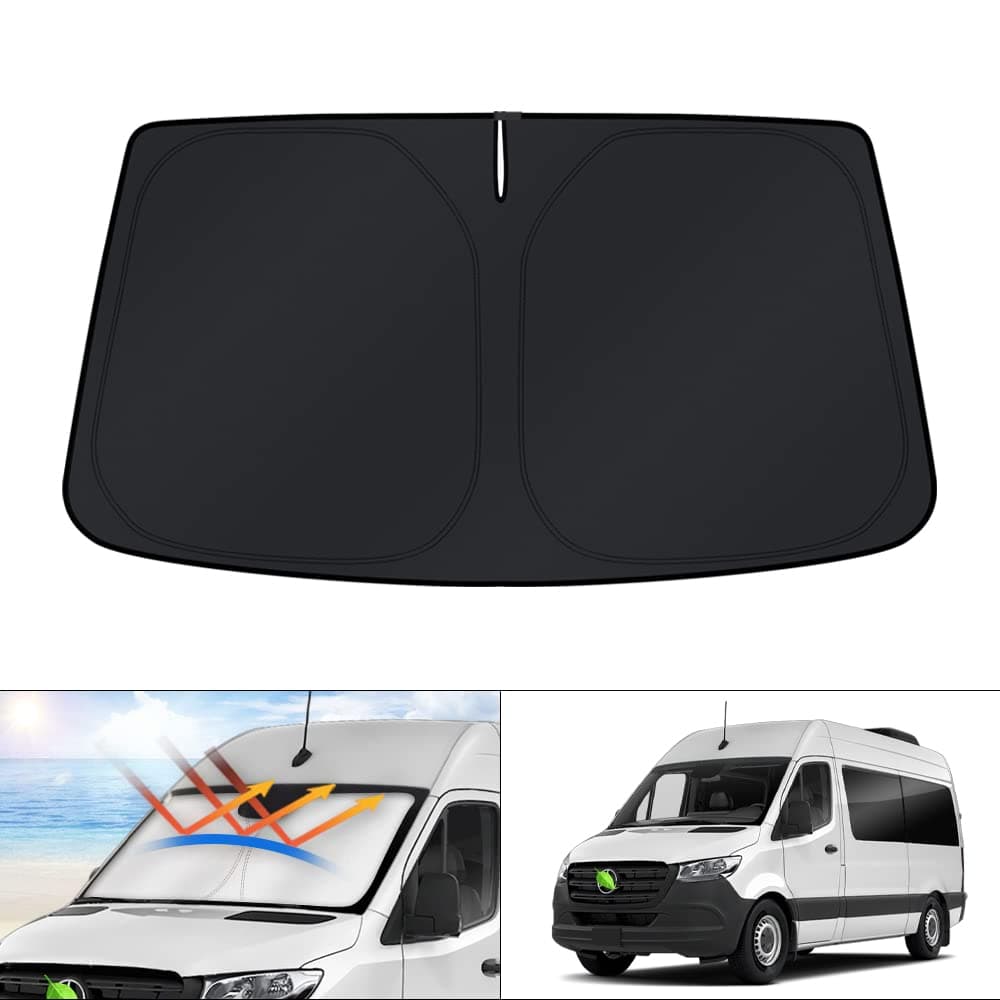 KUST Windshield Sun Shade for Freightliner Sprinter & Mercedes Benz Sprinter Accessories 2007-2025 2026 Window Sunshade Sun Visor Protector Foldable Blocks UV Rays Keep Car Cooler
