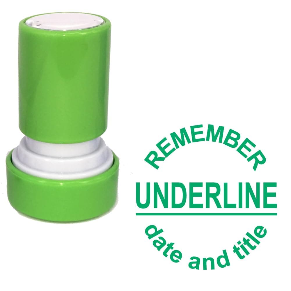 Remember Underline Date and Title Teacher Stamp. Self-Inking, 22mm, Reinkable, Quality Stamper for Marking and Feedback. Green Ink