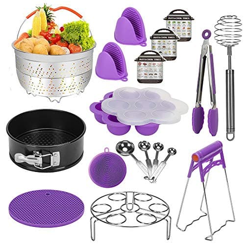 Accessories for Instant Pot Compatible with 6,8 Qt, Ninja Foodi 8qt - Stainless Steel Steamer Basket, Springform Pan, Egg Steamer Rack, Silicon Egg Bites Mold and More (Purple)