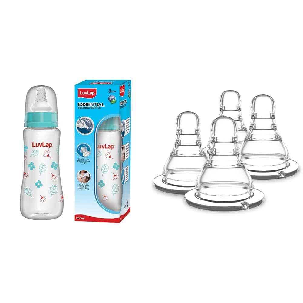 LuvLap Slim Feeding Bottle 250 ml & Slim Nipple Variable Flow, 4 Pcs