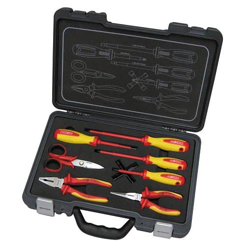 kravm e09058 Tool Kit for Electricians, in Chrome Vanadium, with Briefcase, 8 Pieces, Red/Yellow
