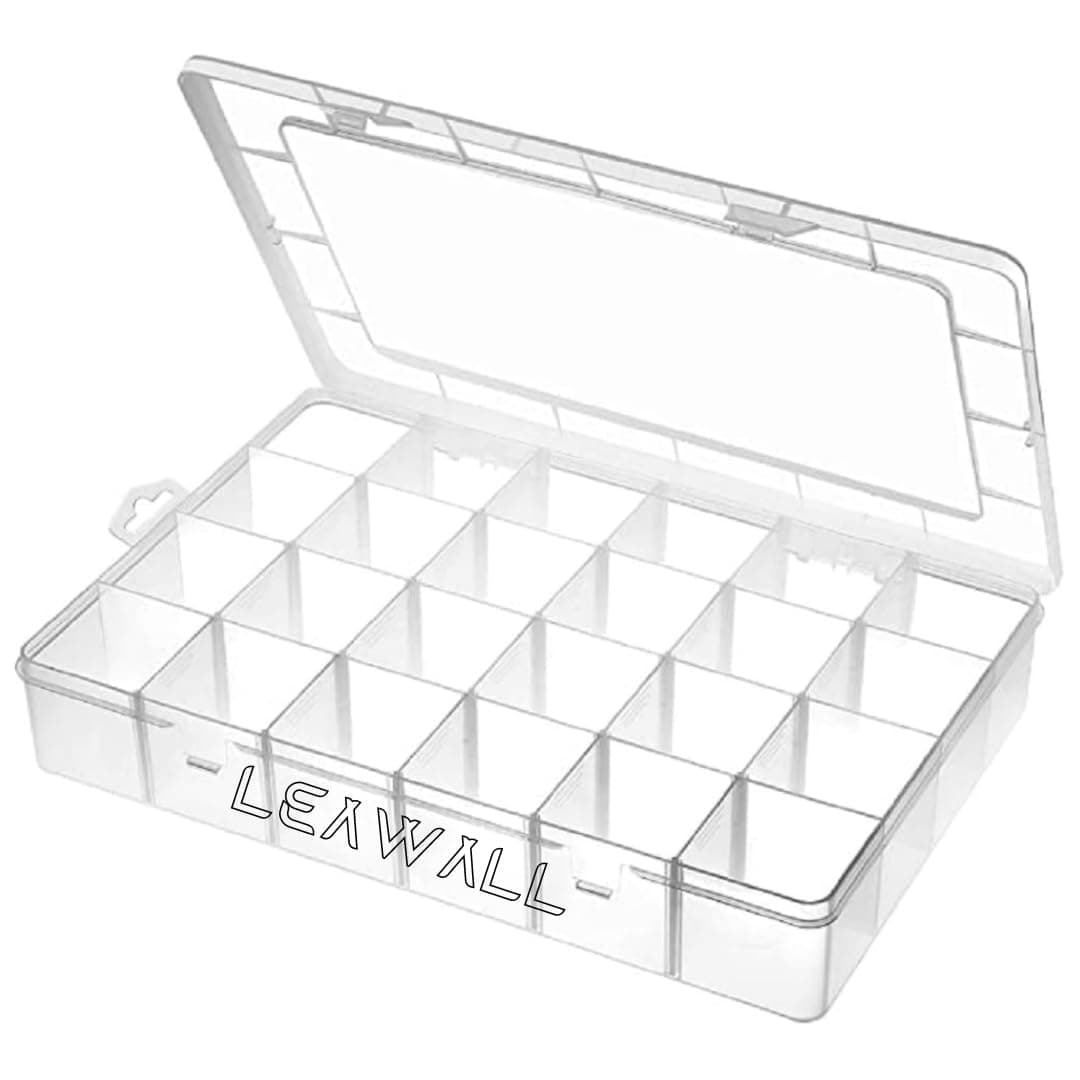 LEAWALL 36 Grid Cells Multipurpose Clear Transparent Plastic Storage Box with Removable Dividers Jewelry Box Organizer Storage Container
