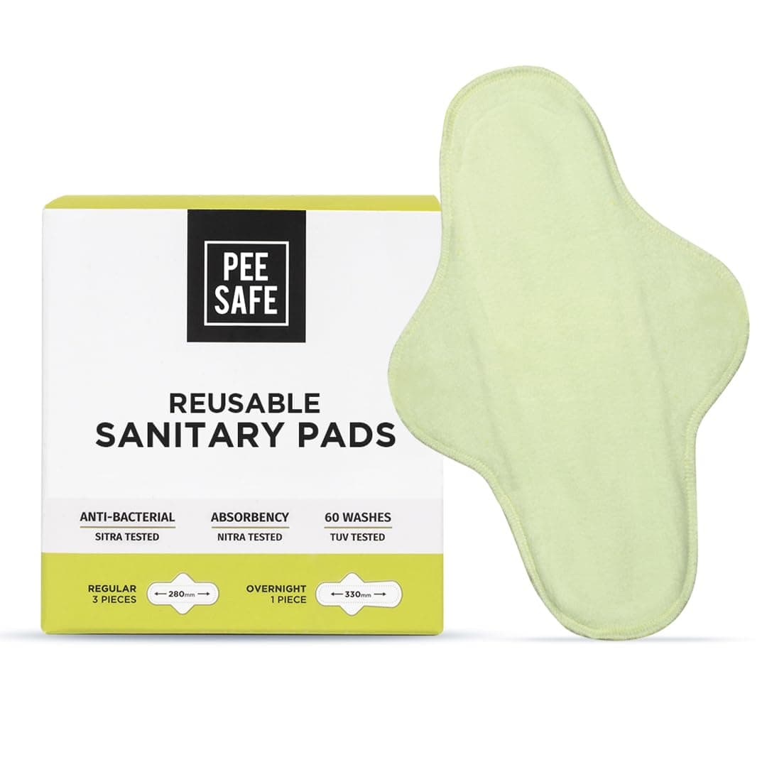 PEESAFE Reusable Sanitary Pads | (3 Regular Pads + 1 Overnight Pad + 1 Leak Proof Pouch) | Lasts up to 1 Year | Highly Absorbent & Skin Friendly 4 Pack