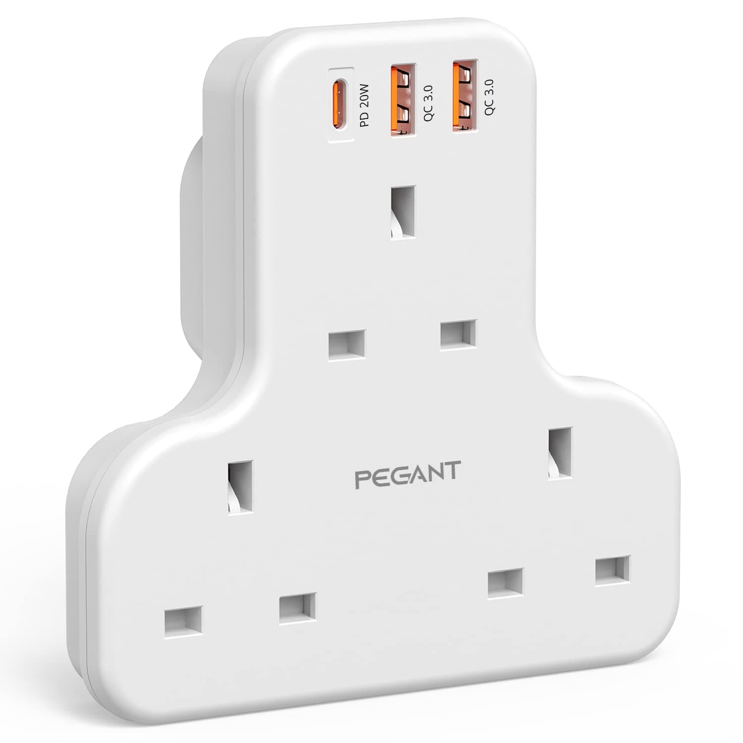 PEGANT Multi Plug Extension Power Adapter With 2 USB and 20W USB-C Fast Charging, 3 Way Wall Charger Electrical Extender Outlet Adaptor, Socket Charging Station (1 USB-C + 2 USB)