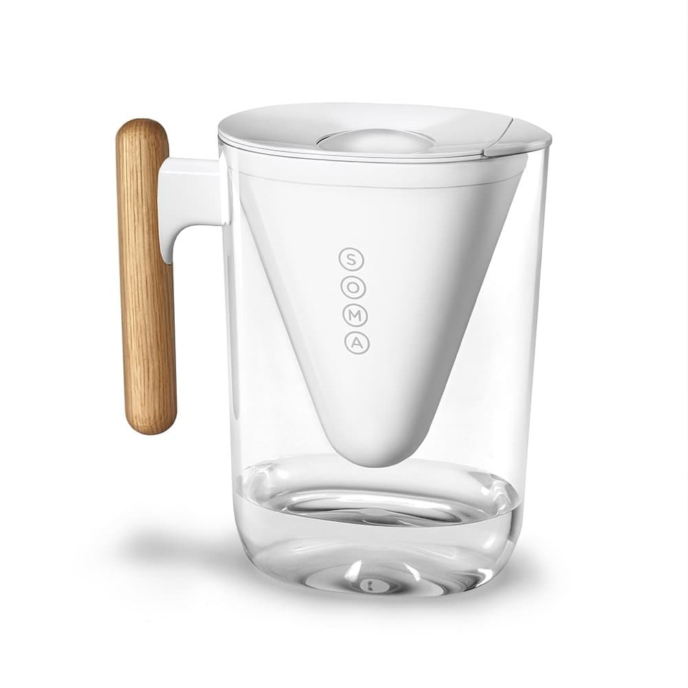 Soma Filter Jug with BPA-Free Shatter-Proof Plastic & Replacement Filter - Filter Pitcher with Eco-Friendly Bamboo Handle - Reduces Chlorine Taste & Odour - Filters Contaminants - 6-Cup/1.3L, White