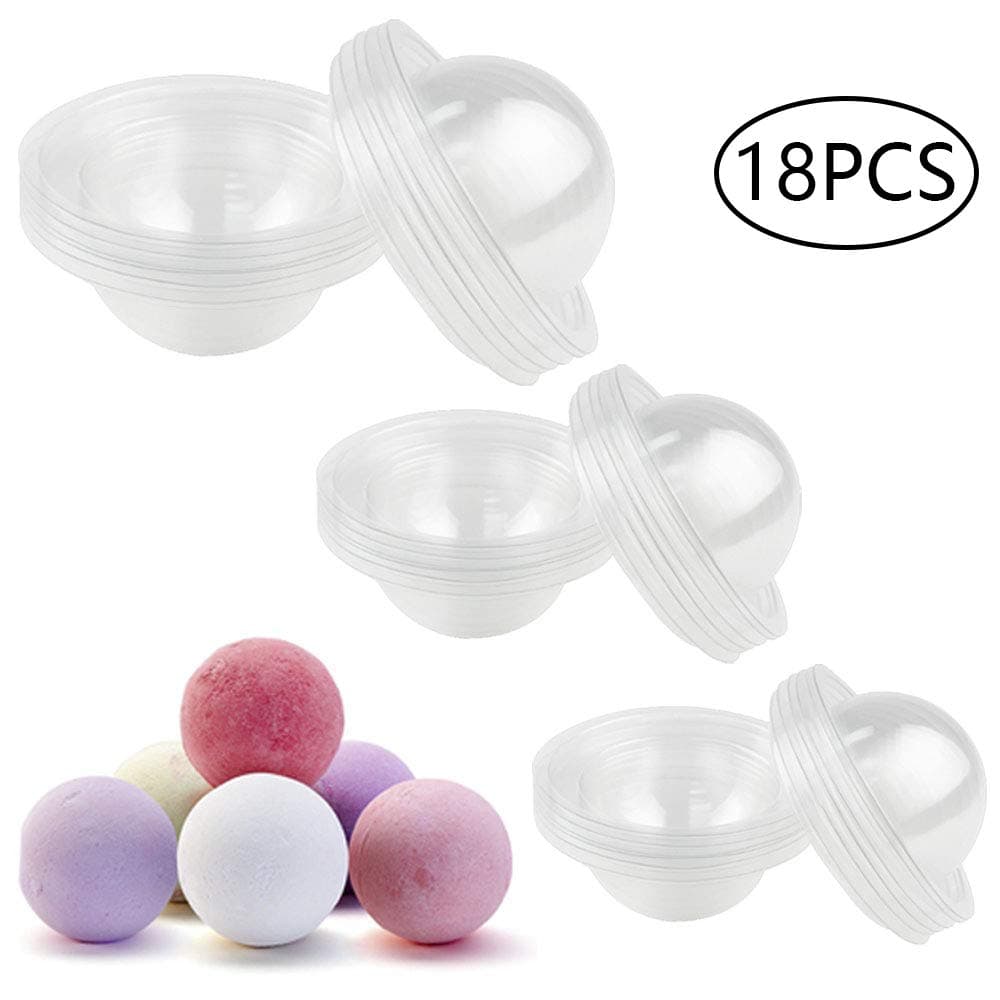 JUSLIN Bath Bomb Mold - 18 Set 3 Sizes DIY Plastic Bath Bomb Mold with 100 Shrink Warp Bags for Homemade Bath Bombs (B)
