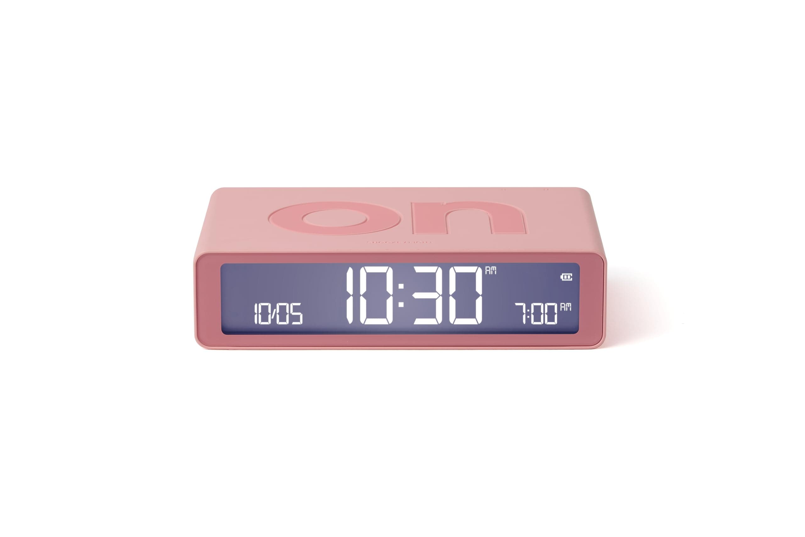 Flip Classic Digital Alarm Clock with Reversible On/Off Faces, Rechargeable bedside clock with LCD display, Touch Sensor for Snooze & Light function - Pink