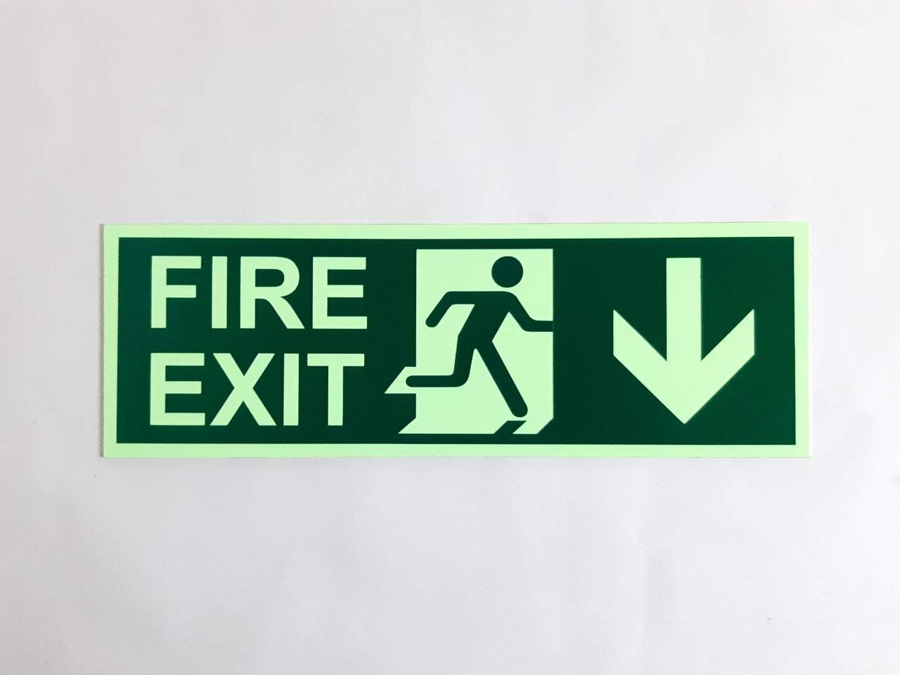 DLCCREATION FIRE EXIT Sign - DOWN ARROW Glow in Dark Emergency Size: 300mm X 100mm