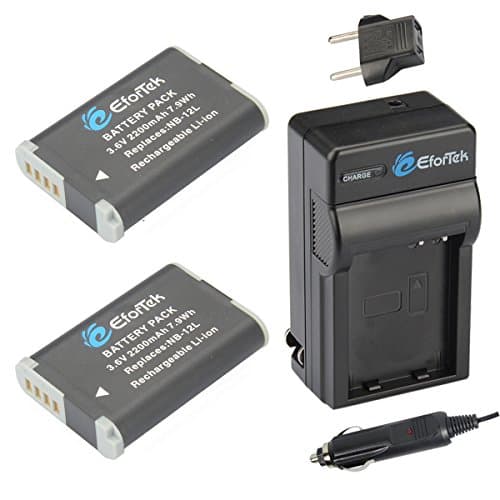 EforTek NB-12L Replacement Battery (2-Pack) and Charger Kit for Canon NB-12L and LEGRIA mini X, PowerShot N100,PowerShot G1 X Mark II